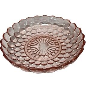 Vintage Anchor Hocking Pink Bubble Glass Vegetable Serving Bowl Sunburst Bottom